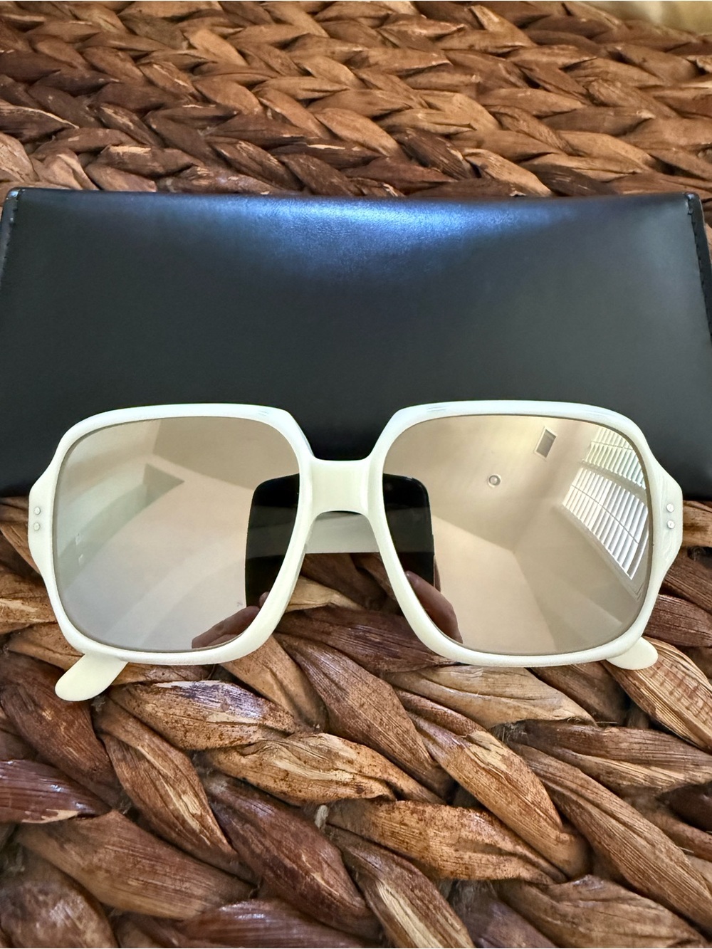 Celine Oversized Square Cream Sunglasses with Mirrored Lenses